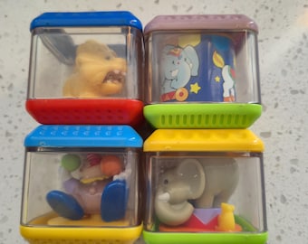 Vintage Fisher Price Peek A Blocks – Set of 4 Classic Toy Blocks