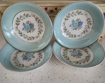 Vintage Barratt's Delphatic Tableware Blue Rose Bowls (Set of 4)