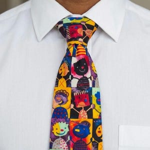 Vintage Hallmark Common Spirit Silk Tie 90s Unity Pop Art Funky Necktie, Wearable art