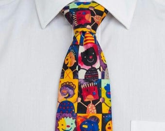 Cravatta vintage Hallmark Common Spirit in seta, anni '90, stile pop art funky, arte indossabile
