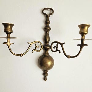 Vintage Brass Wall Sconce, Double Candle Holder, Ornate Scroll Sconce, Retro Wall Decor