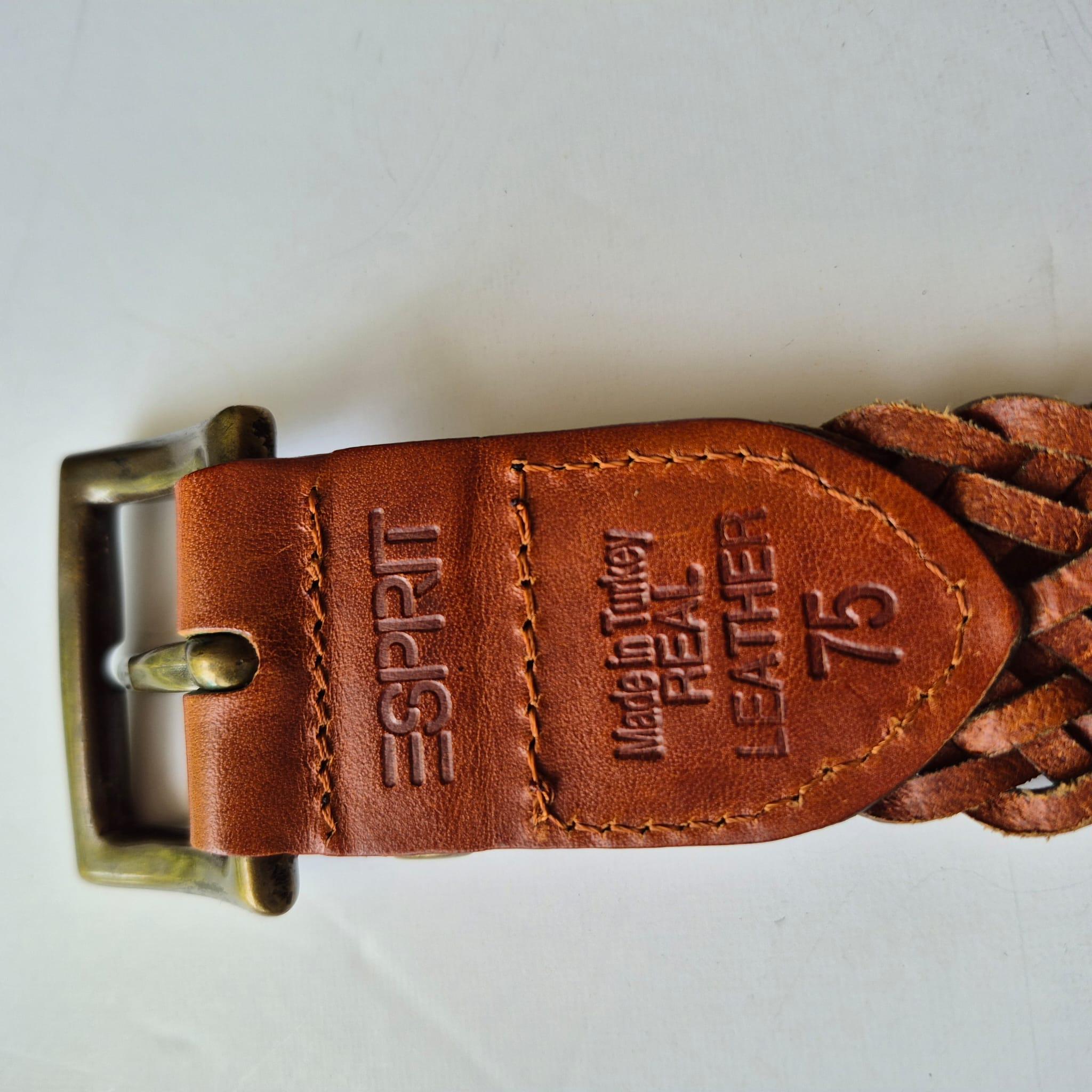 Esprit Antique Brass Buckle Leather Belt medium Vintage Esprit Brown Woven Leather Belt, Brass Buckle, 36  main image 2