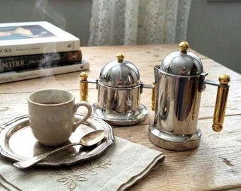 Vintage Italian 18/10 Stainless Steel Gold Creamer Sugar Set, luxury kitchen ware