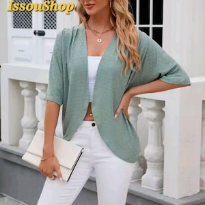 Women&#39;s Mid-Sleeve Hollow Out Cardigan, Lightweight Casual Boho Cover-Up Top for Summer