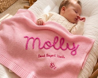 Manta de punto personalizada para bebé, regalo personalizado para recién nacido / Manta para guardería con nombre bordado, ropa de cama suave para niños pequeños