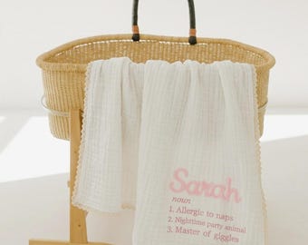 Manta para bebé con diccionario personalizado, manta afgana con volantes y nombre en 3D con diseño de cuerda personalizado, regalo divertido para baby shower con definición, decoración de guardería estilo cottagecore