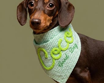 Pañuelo personalizado para perro, bufanda con nombre en cuerda 3D y bordado plano, regalo de cuadros vichy para el cumpleaños de tu perro, regalo adorable para mamás perrunas, accesorio para cachorros