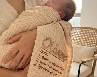 Manta personalizada para bebé, arrullo con ribete de encaje personalizado, recuerdo bordado con diccionario, nombre en cuerda 3D, regalo para baby shower