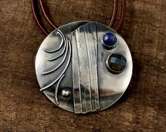 Circle pendant, textured pendant,find your path,labradorite, sodalite, sterling necklace, regina marie designs, artisan jewelry, rio pro