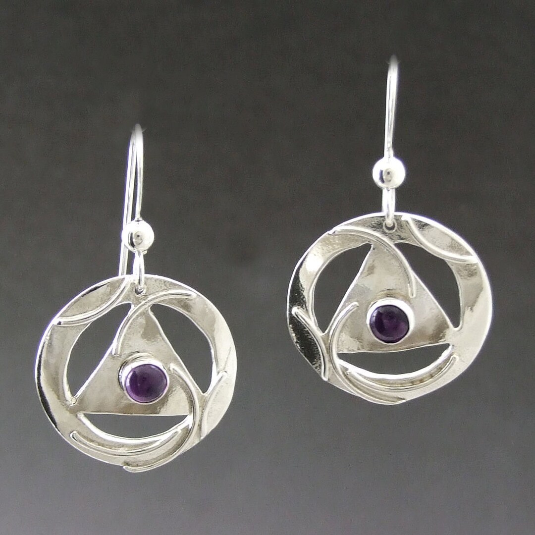 Sterling Silver AA Unity Earrings, Amethyst Sobriety Gift - Etsy
