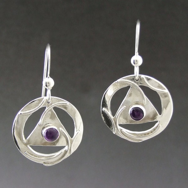 Sterling silver, AA, 12 Step Unity Earrings, celebrate sobriety, Amethyst stones, Regina Marie Designs, sobriety, 12 step recovery gift