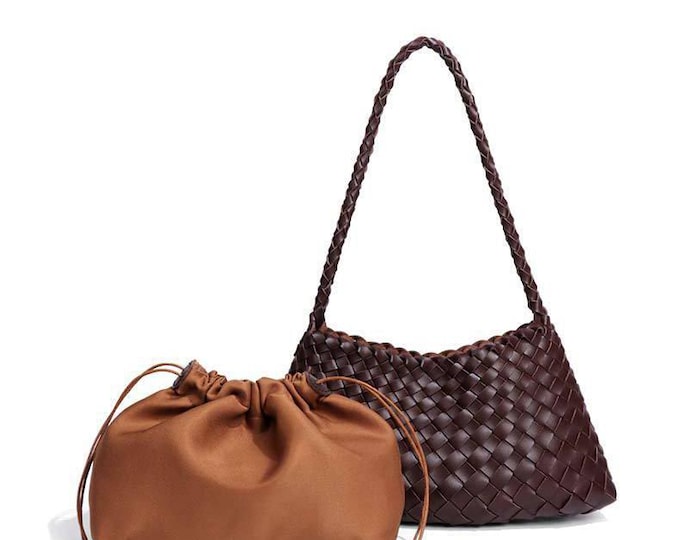 Hand-woven PU leather bag, women's underarm bag  shoulder bag Christmas gift