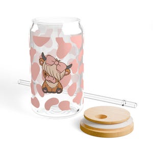 Tazza in vetro a forma di mucca delle Highlands, 16 once / Tazza per amanti delle mucche, tazza con simpatici animali, regalo per compleanni, festività e altro, bicchiere a forma di mucca