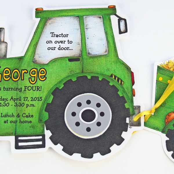 Digital Farm Tractor Boy Birthday Party Invitations - Personalized - Tractor Party Invite - Artfully Invited - Sara Jane