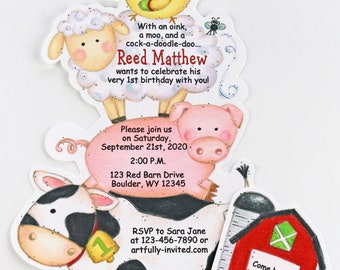 20 Farm Animal Birthday Party Invitations | Kid Birthday | Farm Birthday Invite | Personalized Invite | Artfully Invited | Free Shipping
