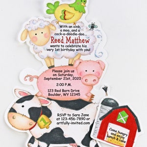 2 Farm Animal Birthday Party Invitations | Kid Birthday | Farm Birthday Invite | Personalized Invite | Artfully Invited | Free Shipping