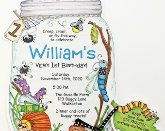 20 Bug Jar Birthday Party Invitations - Summer Birthday Invite - Bug Birthday - Personalized - Insect Birthday Invitation - FREE SHIPPING