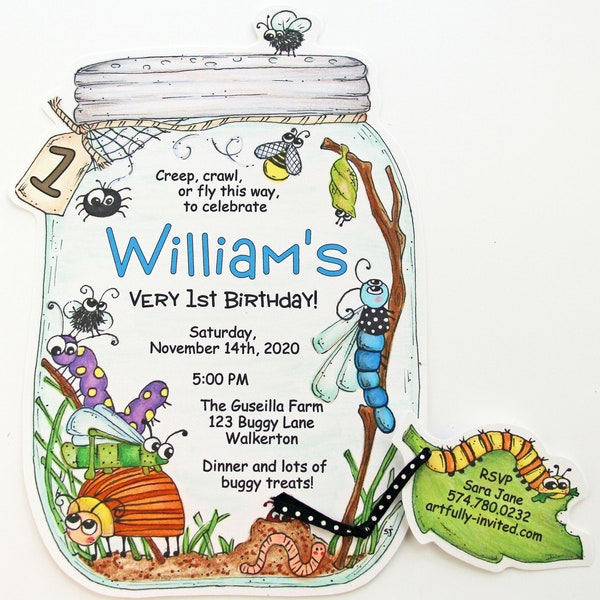 DIGITAL Bug Jar Birthday Party Invitation - Bug Birthday - Personalized - Insect Birthday Invitation - FREE SHIPPING