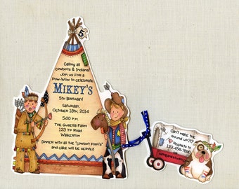 Cowboy And Indian Invitations Etsy
