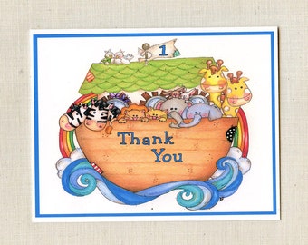 10 Noah's Ark Birthday Party or Baby Shower Thank You Cards