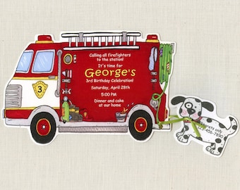 25 Fire Truck Boy Birthday Party Invitations | Personalized | Firefighter | Fireman Birthday Party | 5x7 Birthday Invitation | Red Truck
