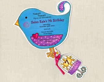 Personalized Invitation - Bird Birthday - Birthday Party Invitation - Bird Party - Blue Bird - Digital File