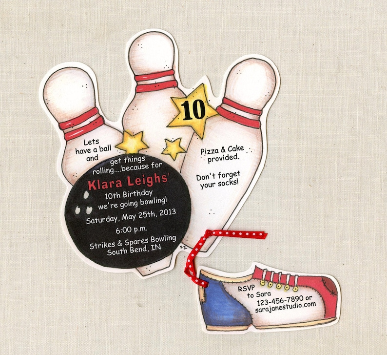 35 Bowling Birthday Party Invitations - Ball - Pins - Bowling Sh 35 Bowling Birthday Party Invitations - Ball - Pins - Bowling Sh