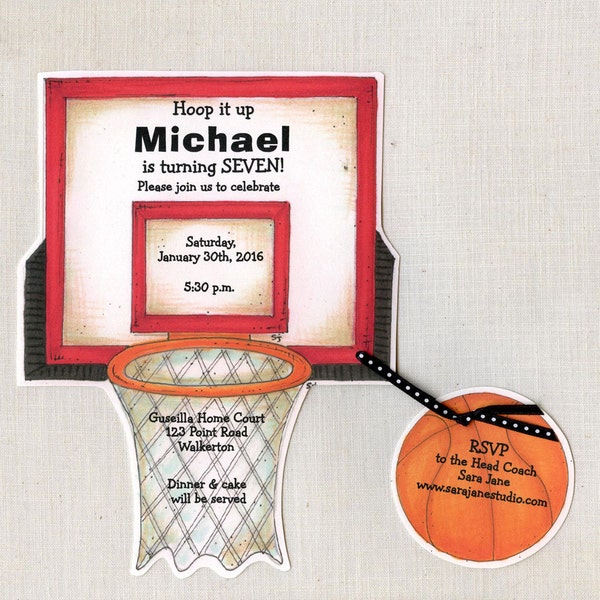 Personalized - Basketball - Birthday - Party - Invitation - Hoop - Invite - Sports - Handcut - Sara Jane