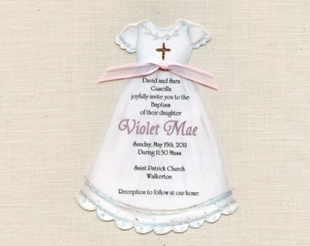 10 Dress - Baptism - Communion - Christening - Girl - Gown - Invitations - Personalized - Handcut - Religious - Church - Artfully Invited