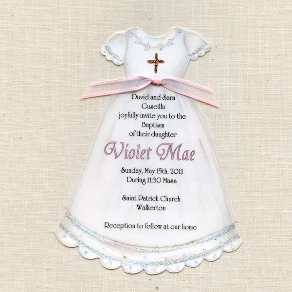 20 Dress - Baptism - Communion - Christening - Girl - Gown - Invitations - Personalized - Handcut - Religious - Church - Artfully Invited