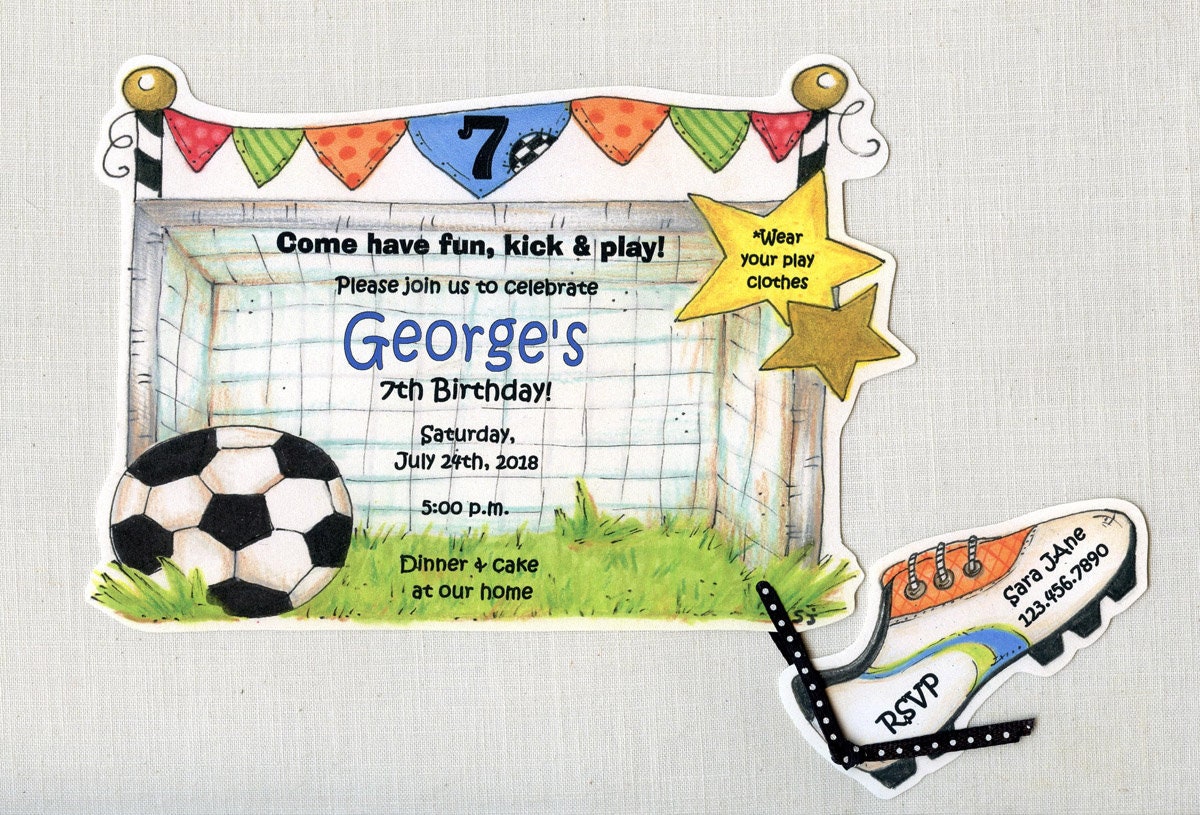 10 Soccer Birthday Party Invitations Sports Net Cleats Etsy