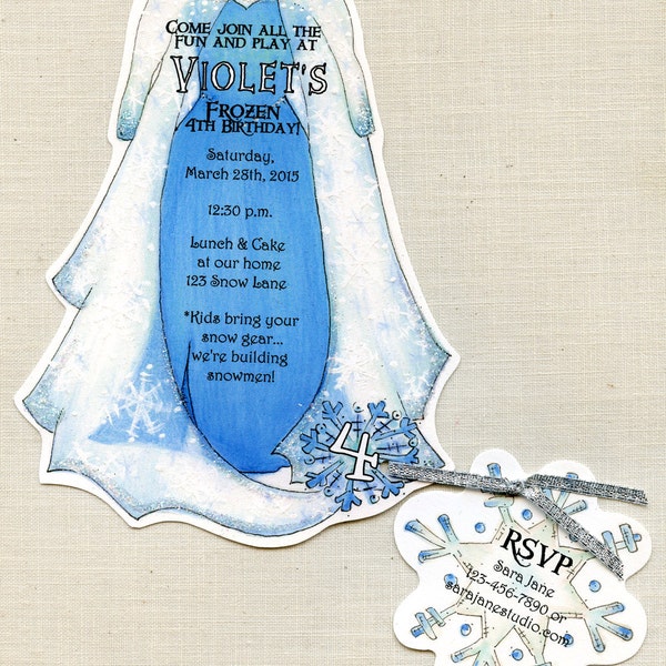 20 Frozen - Elsa - Dress - Birthday - Party - Invitations - Winter - Ice - Snowflake - Party Invitation- Handcut - FREE SHIPPING