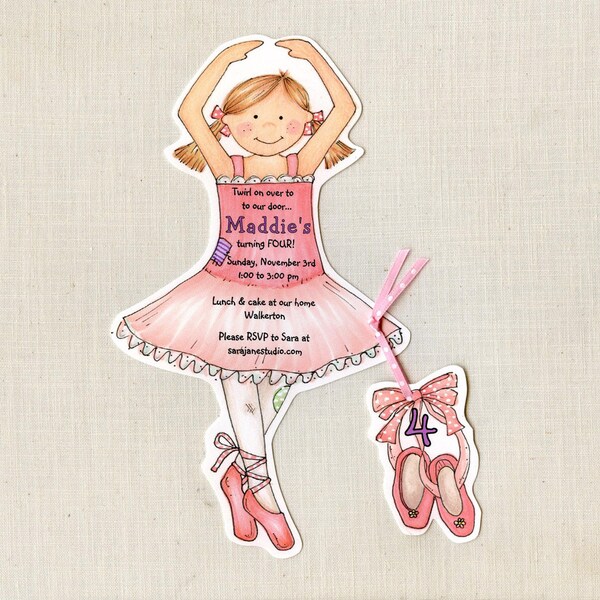 10 Ballerina / Dance Birthday Party Invitations -  Handcut & Personalized