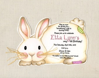 12 Easter - Bunny - Birthday - Party - Invitations - Personalized - Rabbit - Whiskers - White - Sara Jane - Printed - Artfully Invited