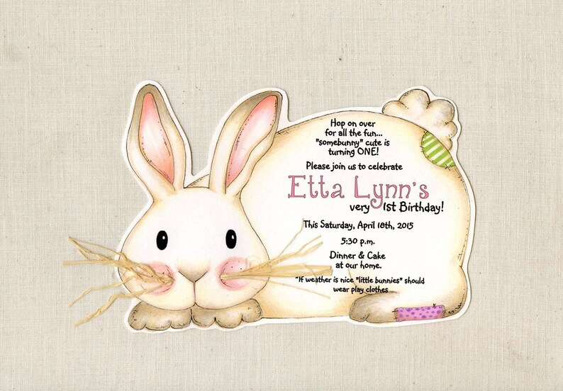 12 Easter Bunny Birthday Party Invitations Personalized Rabbit Whiskers White Sara Jane Printed Artfully Invited image 1