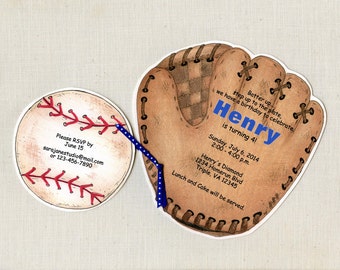 6 Baseball - Birthday Party Invitations - Ball - Mitt - Personalized - Printed - Handcut - Summer - T-Ball Party - Artfully Invited