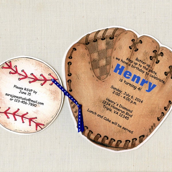 30 Baseball - Birthday Party Invitations - Ball - Mitt - Personalized - Printed - Handcut - Summer - T-Ball Party - Artfully Invited