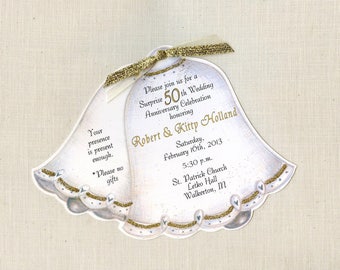 13 ans et plus 50e anniversaire de mariage Invitations à la fête (en anglais) Anniversaire d'Or Invitations de cloche de mariage (en anglais seulement) Personnalisé (en anglais) Imprimés Sara Jane