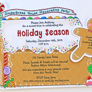 10 Gingerbread House - Christmas Birthday Party Invitations - Personalized - Printed -Decorating- Holiday Party - Artfully Invited