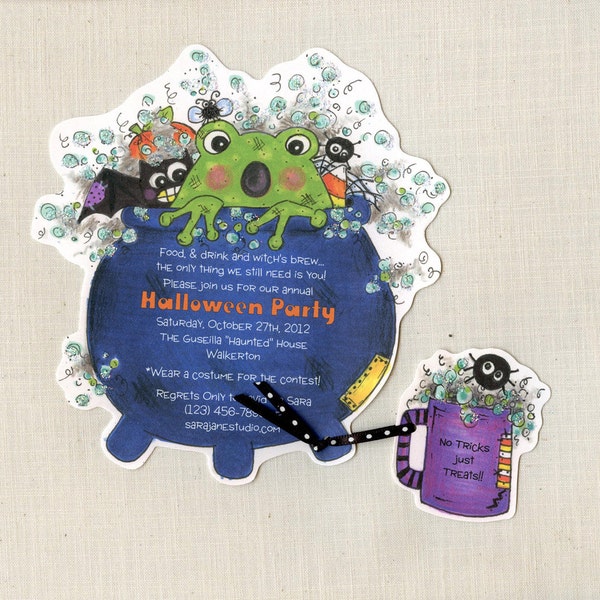 10 Witch's Brew Happy Halloween Birthday Party Invitations - Personalized - Ready to Mail - Sara Jane - Artfully Invited - Free Shipping