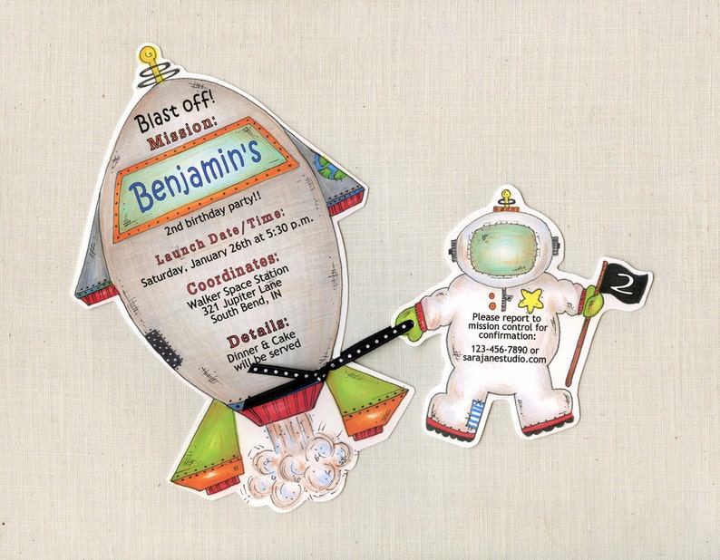 Outer Space Rocket 30 Astronaut Spaceship Birthday Party Invitations Personalized Party Invitations Artfully Invited Galaxy