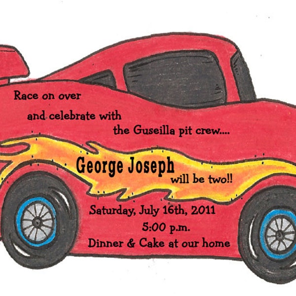 Personalized - Red - Race - Car - Birthday - Party - Invitations - Dragster - Stock Car - Handcut - Sara Jane