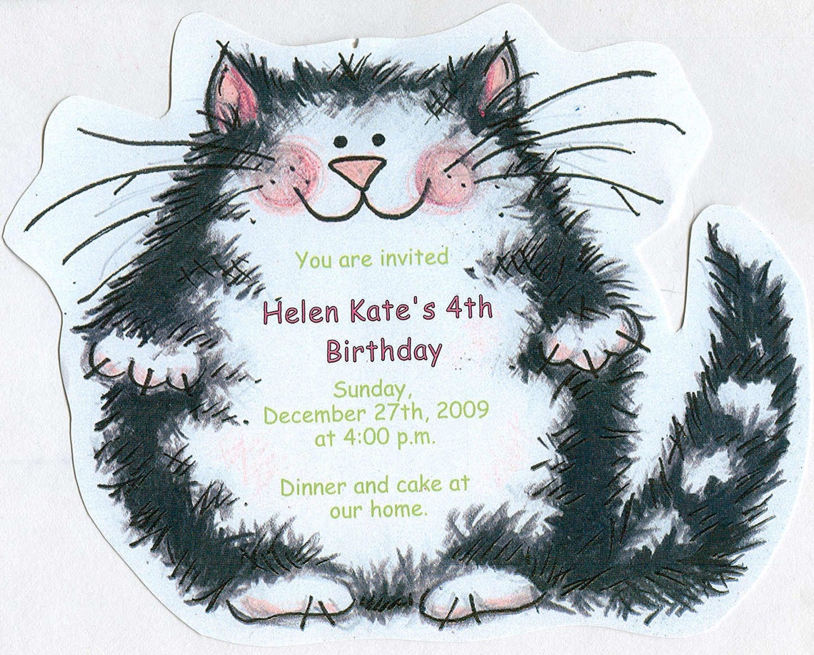 10 Cat Happy Birthday Party Invitations Black and White | Etsy