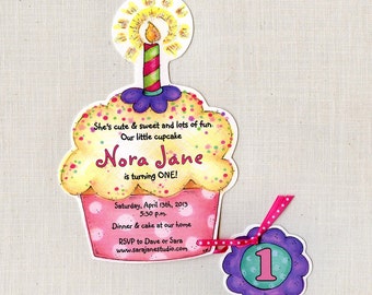 30 Cupcake Birthday Party Invitations - Handcut & Personalized - 100lb Coverstock - Sara Jane - Artfully Invited