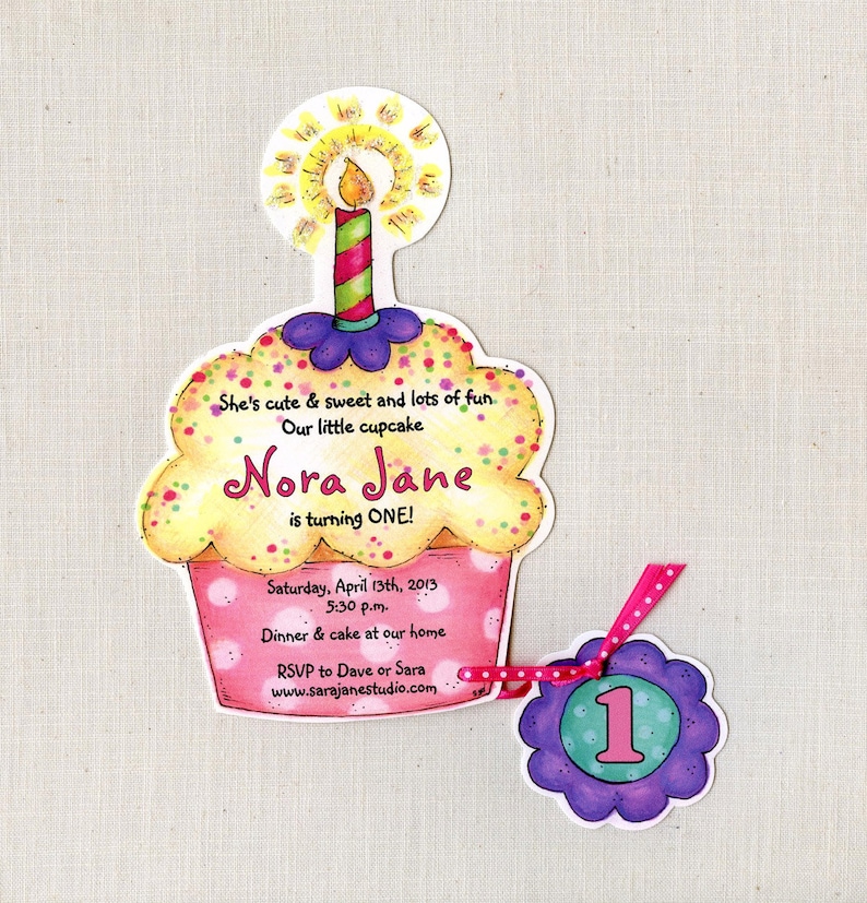 30 Cupcake Birthday Party Invitations Artfully Invited 100lb Coverstock Sara Jane Handcut /& Personalized
