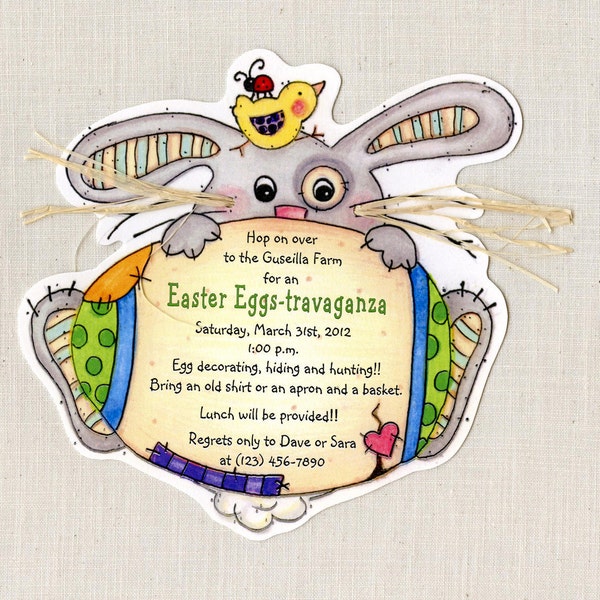 Personalized - Easter - Bunny - Egg - Birthday - Party - Invitations - Easter Bunny - Egg Hunt - Handcut - Sara Jane - Printed - Set of 10