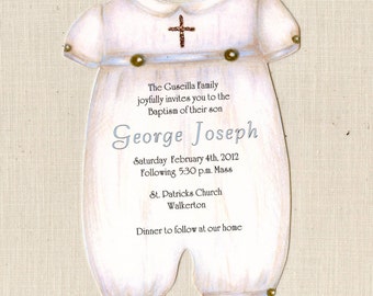 10 Boy Baptism Invitations - Christening - Personalized - Printed - Baptism Party - Religious Invitations - Sara Jane - Artfully Invited