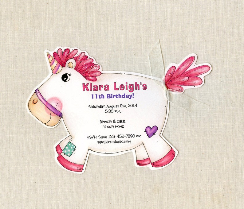 Personalized and Handcut Invitations Horse Birthday Party Invitations Unicorn Birthday Invitation Fluffy Unicorn Set of 25 image 1