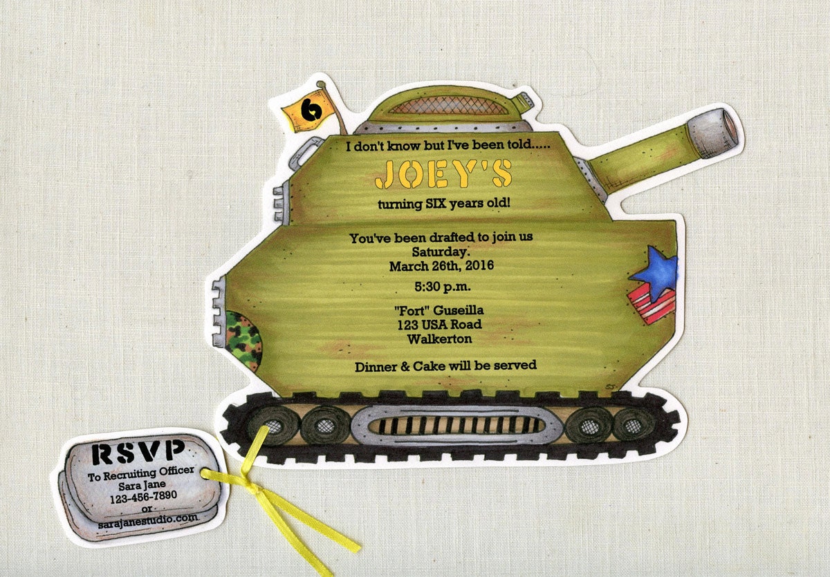 10 Army Tank Birthday Party Invitations Military Etsy