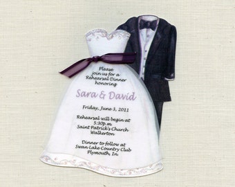 10 Robe de mariée - Tux Ready to Mail Rehearsal Dinner Invitations - Personnalisé - Editable - Sara Jane - Artfully Invited - Livraison libre